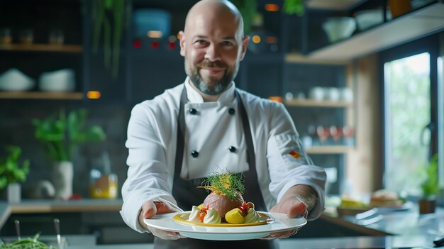 Kucharz prezentujący danie